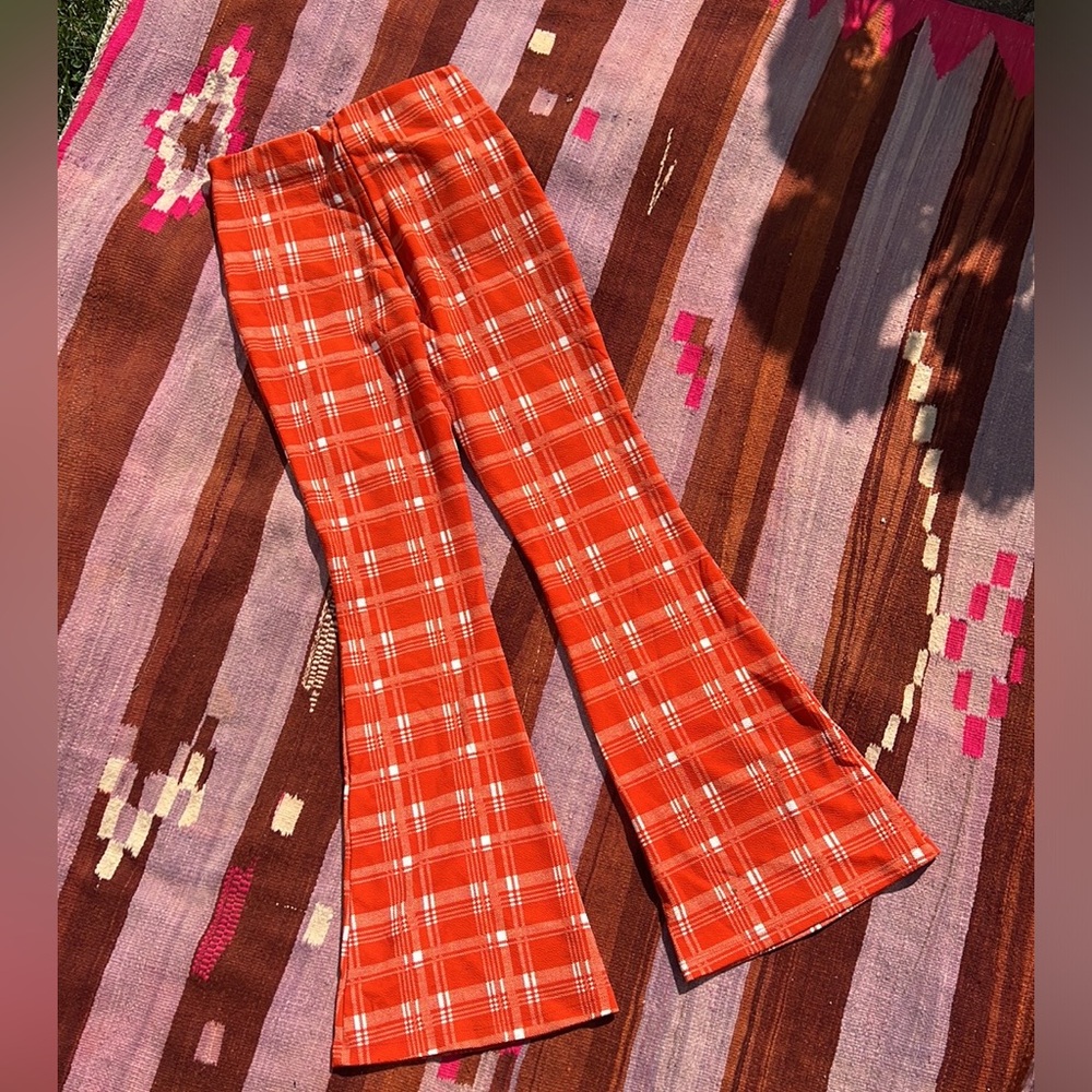 High Waist Flare Plaid Pant
